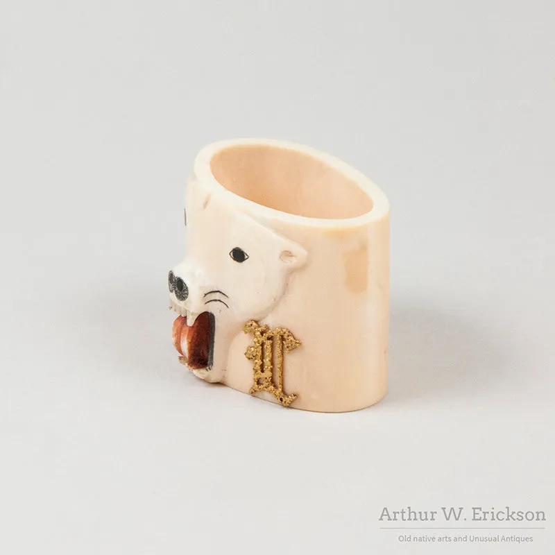 Carved Ivory Polar Bear Head Napkin Ring
