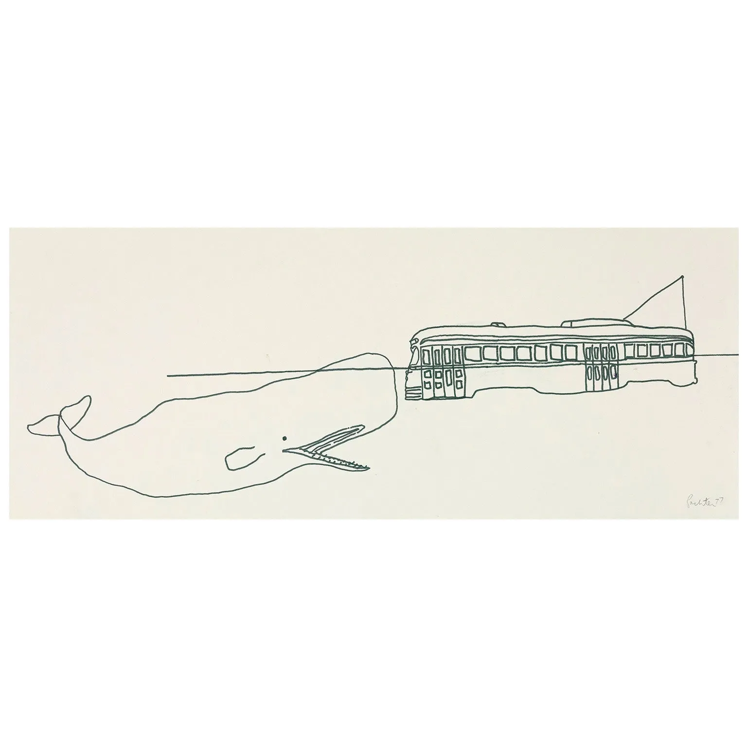 CHARLES PACHTER "WHALE & STREETCAR" DRAWING, 1977