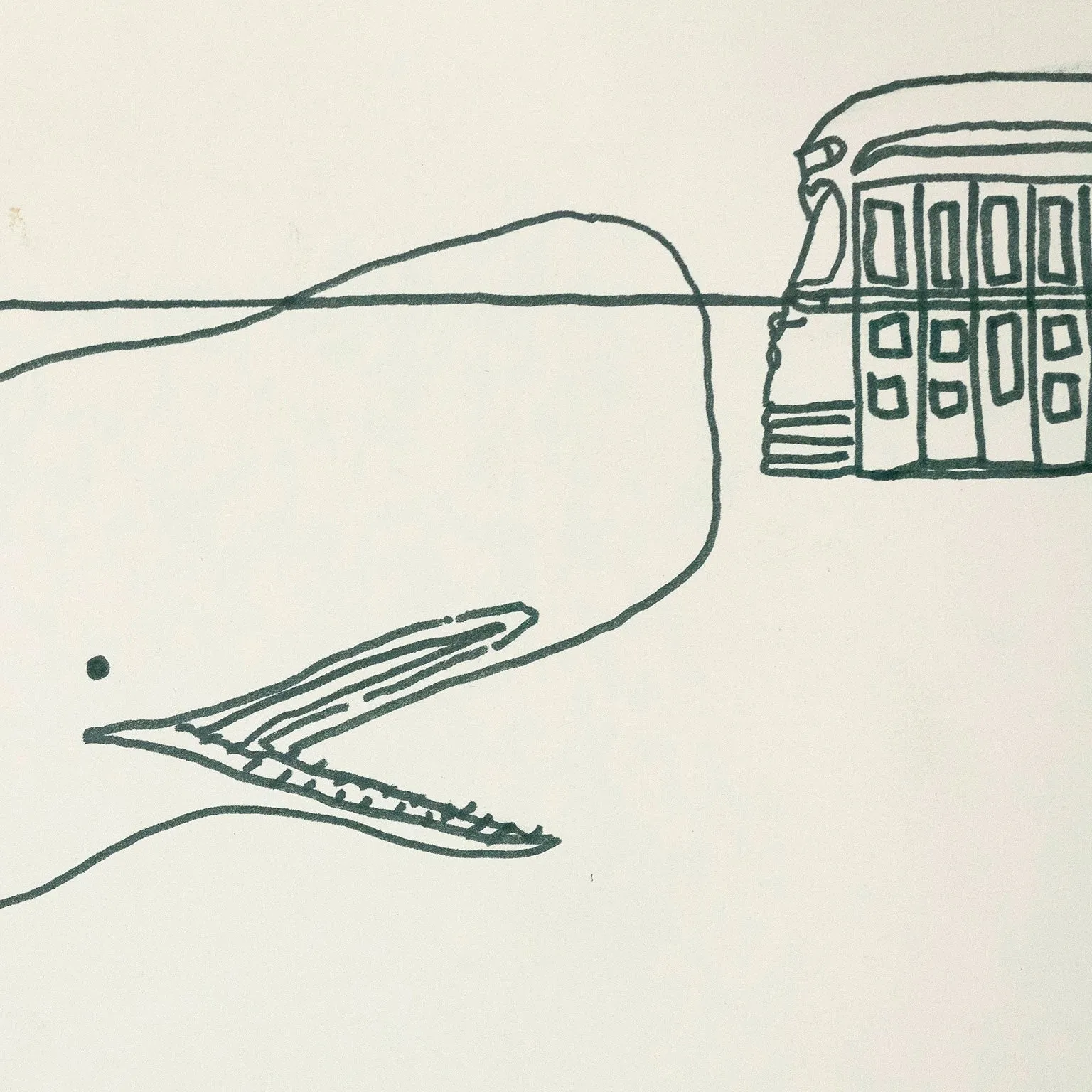 CHARLES PACHTER "WHALE & STREETCAR" DRAWING, 1977