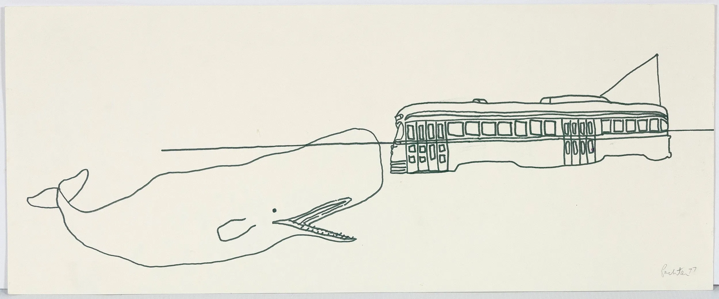 CHARLES PACHTER "WHALE & STREETCAR" DRAWING, 1977
