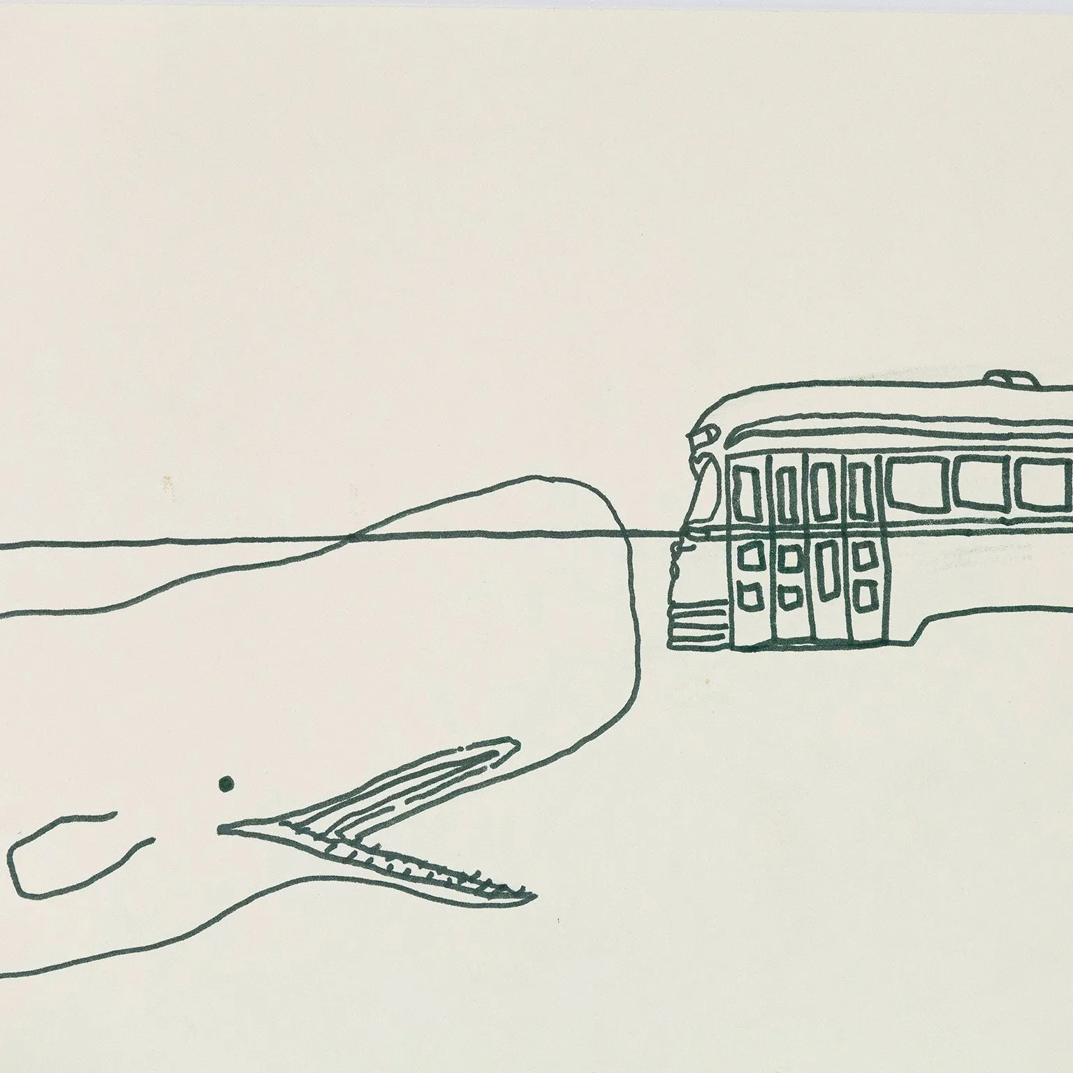 CHARLES PACHTER "WHALE & STREETCAR" DRAWING, 1977