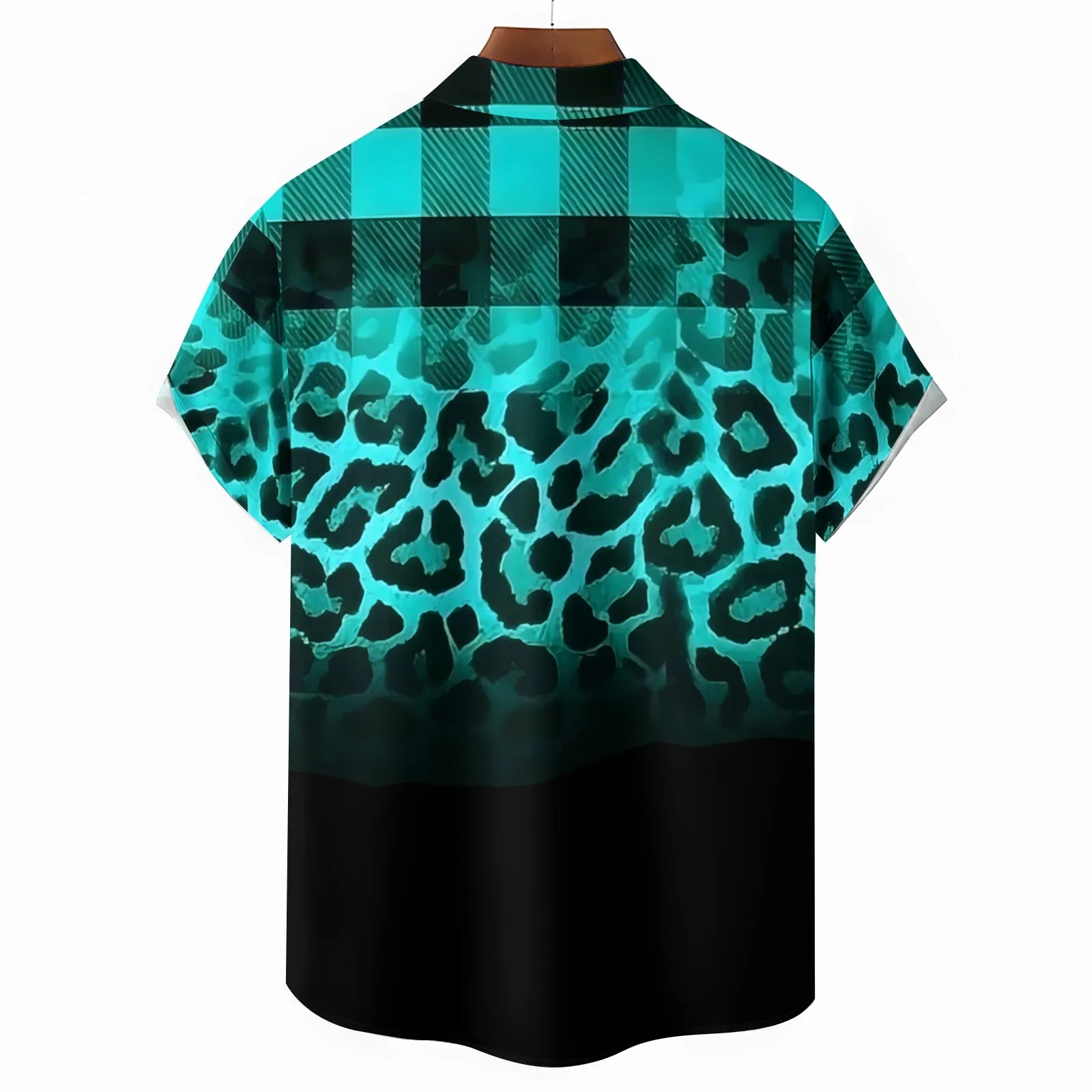 Checked Leopard Gradient Print Short Sleeve Shirt 2404001709