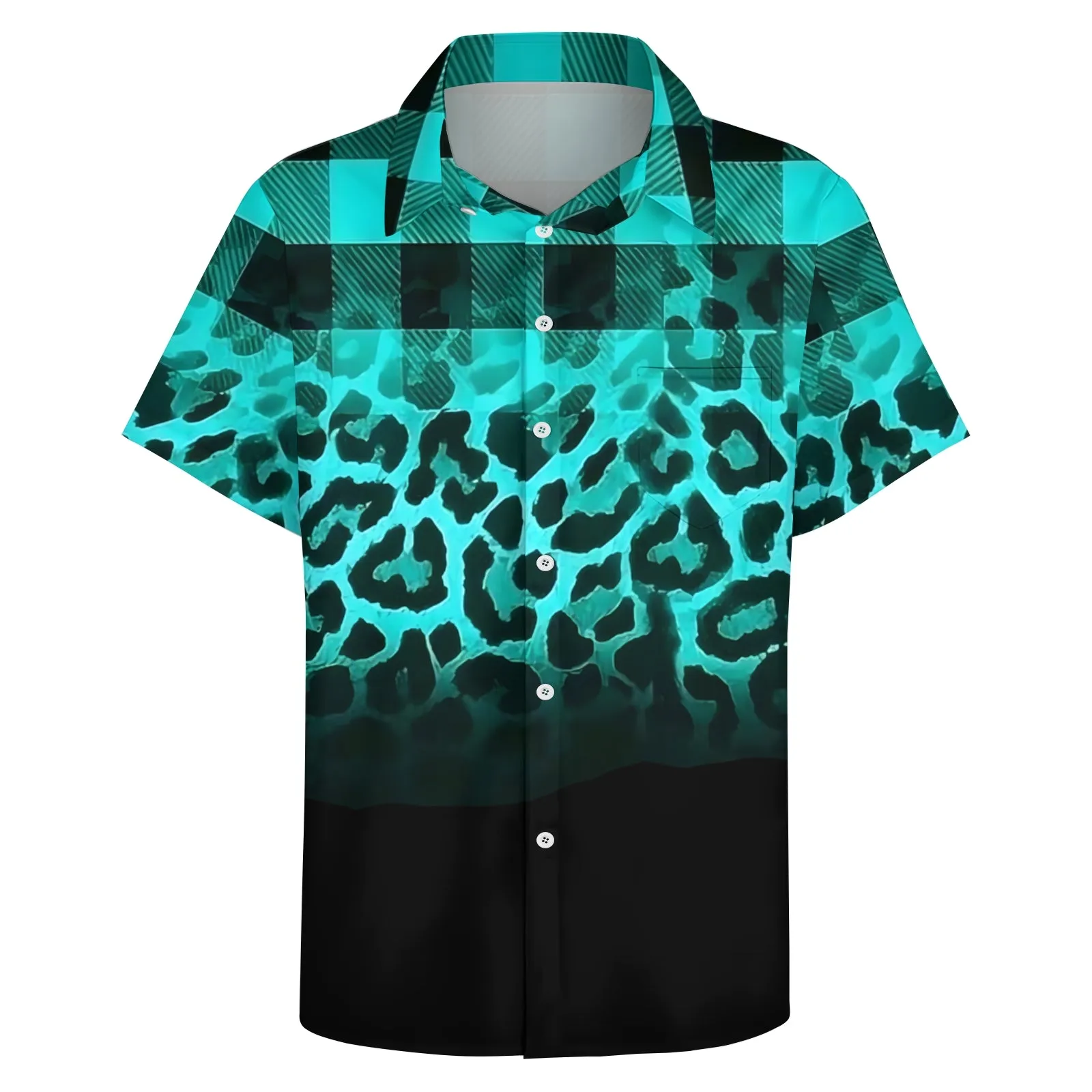 Checked Leopard Gradient Print Short Sleeve Shirt 2404001709