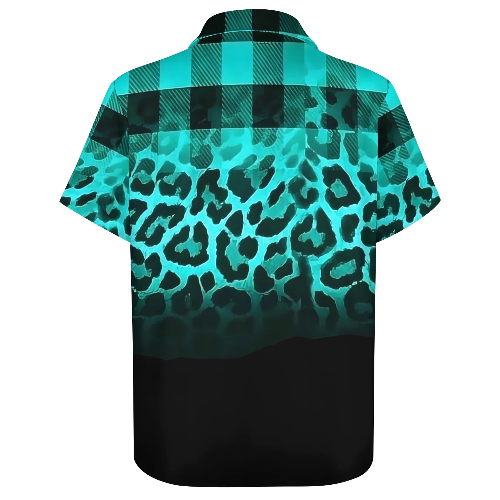 Checked Leopard Gradient Print Short Sleeve Shirt 2404001709
