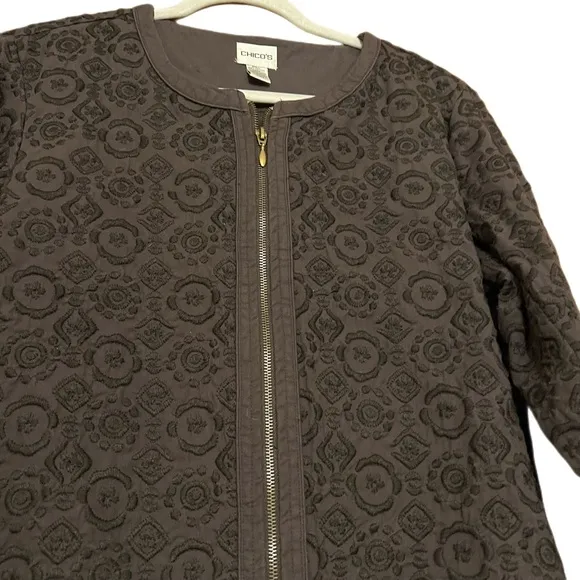 Chico's VTG Boho Minimalistic Coastal Grandma Black Embroidered Full-zip Jacket
