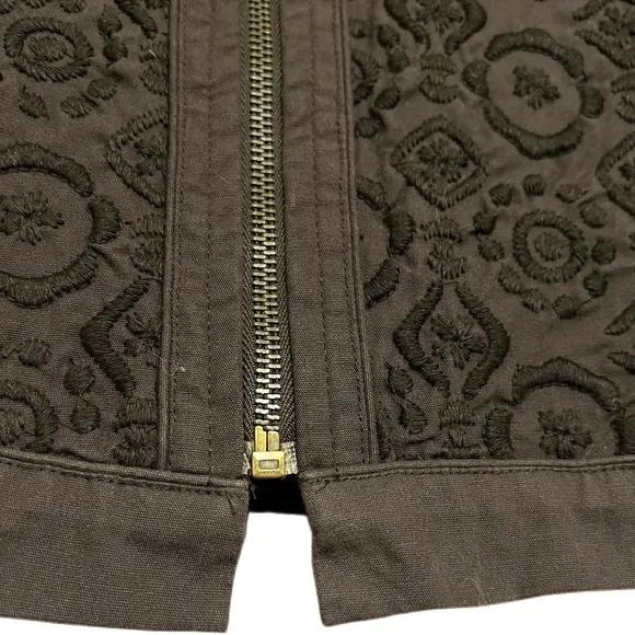 Chico's VTG Boho Minimalistic Coastal Grandma Black Embroidered Full-zip Jacket
