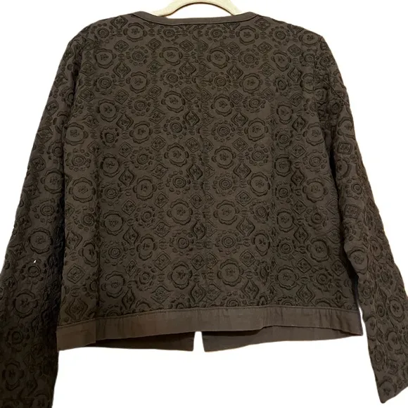 Chico's VTG Boho Minimalistic Coastal Grandma Black Embroidered Full-zip Jacket
