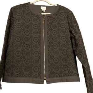 Chico's VTG Boho Minimalistic Coastal Grandma Black Embroidered Full-zip Jacket