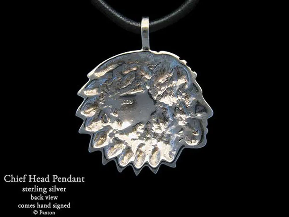 Chief Indian Head Pendant Necklace Sterling Silver