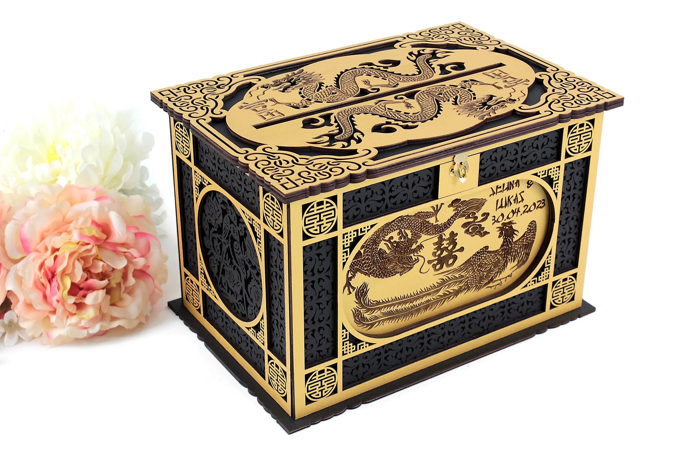 Chinese Wedding Card Box, Oriental Wedding Envelopes Holder, Chinese dragon, Wedding Gift, Handmade Gifts