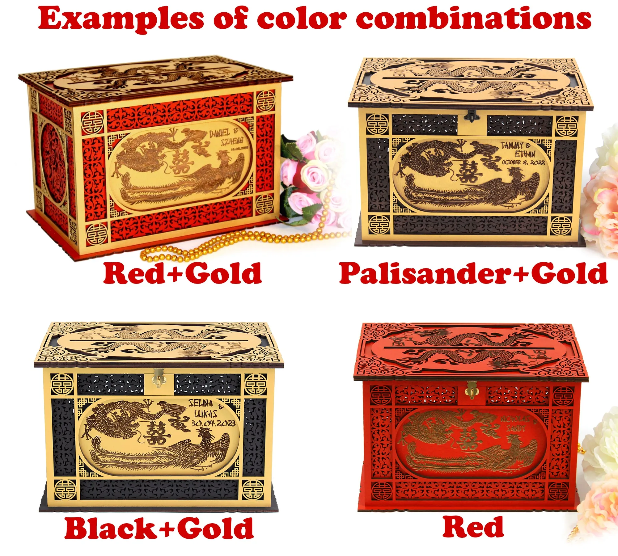 Chinese Wedding Card Box, Oriental Wedding Envelopes Holder, Chinese dragon, Wedding Gift, Handmade Gifts