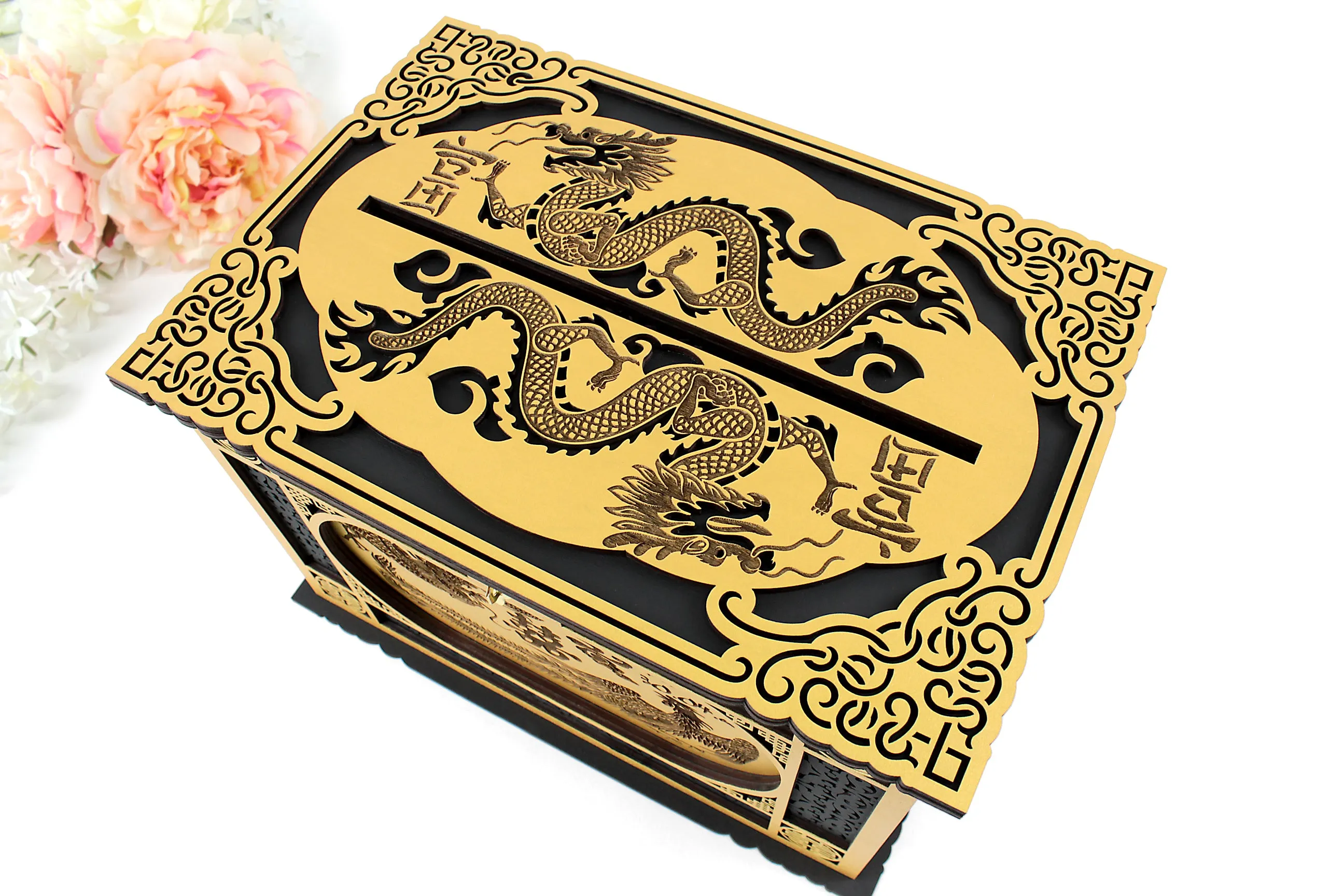 Chinese Wedding Card Box, Oriental Wedding Envelopes Holder, Chinese dragon, Wedding Gift, Handmade Gifts