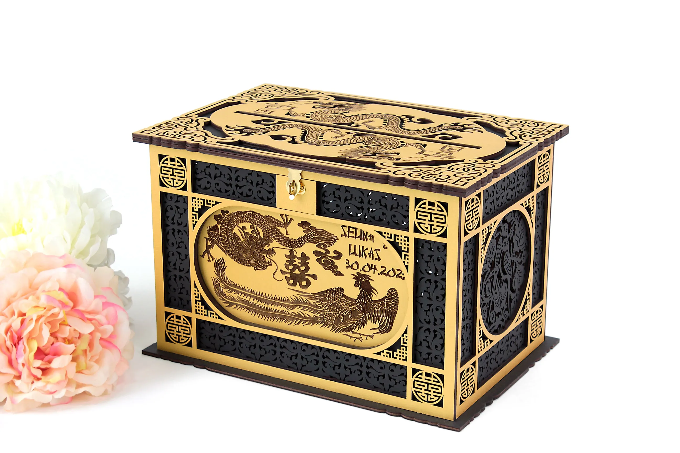 Chinese Wedding Card Box, Oriental Wedding Envelopes Holder, Chinese dragon, Wedding Gift, Handmade Gifts