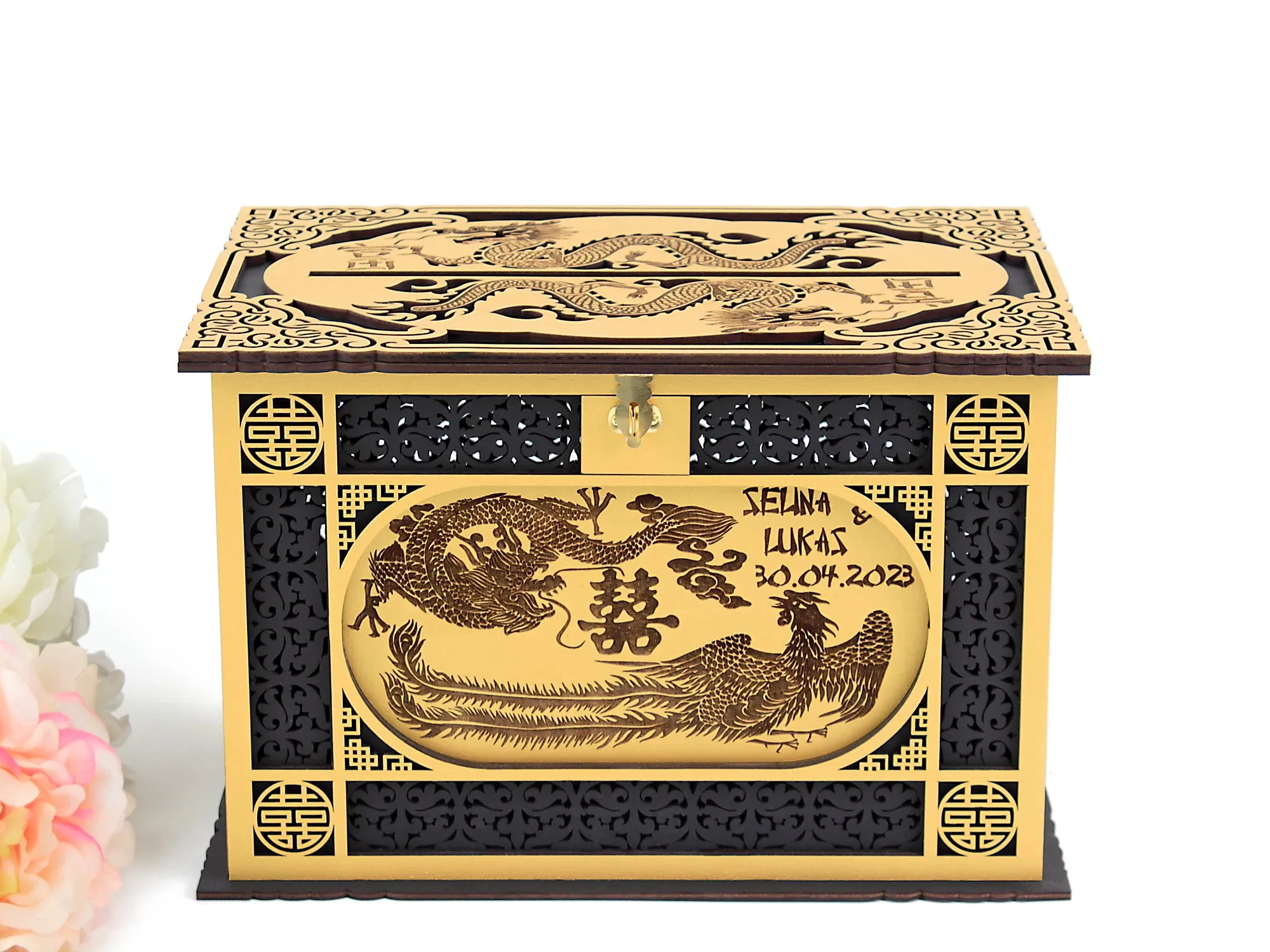Chinese Wedding Card Box, Oriental Wedding Envelopes Holder, Chinese dragon, Wedding Gift, Handmade Gifts