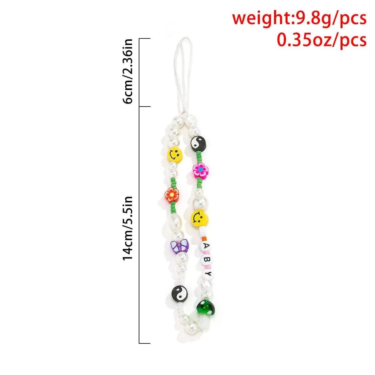Colorful Seed Beaded Pearl Floral Yin Yang Smile Face BABY Charm Phone Strap