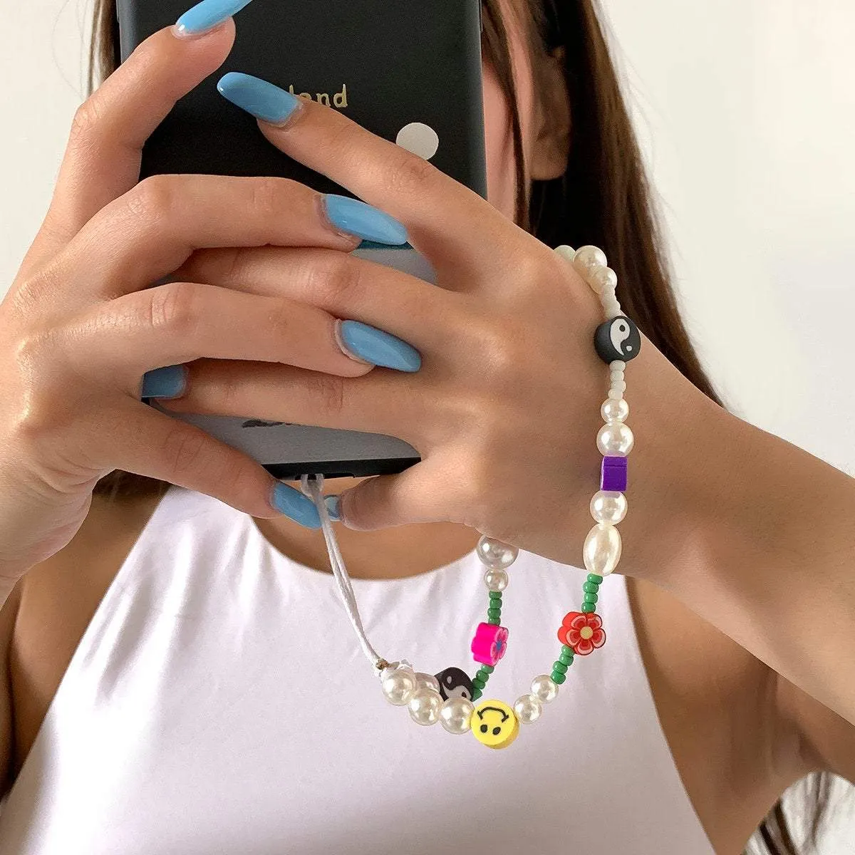 Colorful Seed Beaded Pearl Floral Yin Yang Smile Face BABY Charm Phone Strap