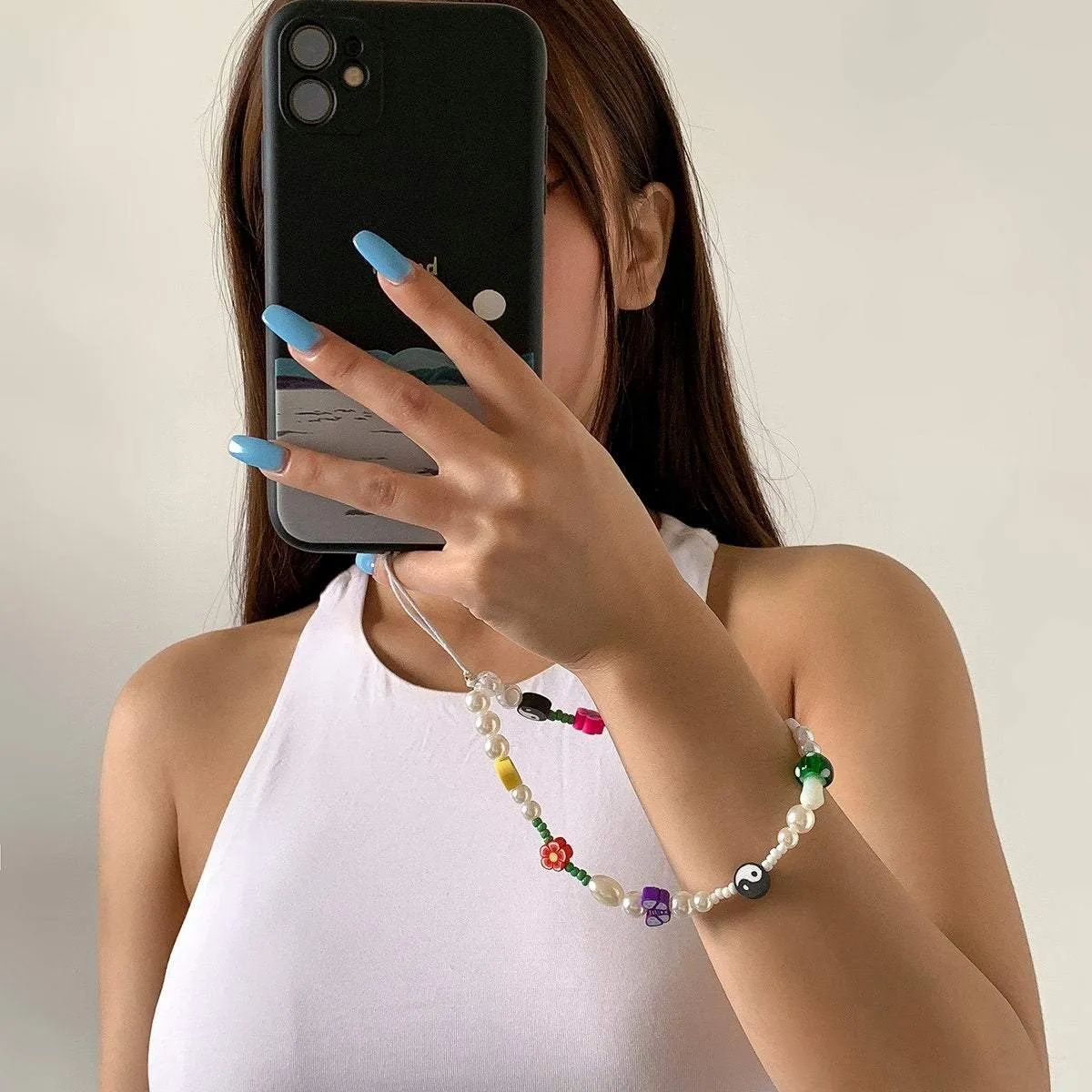 Colorful Seed Beaded Pearl Floral Yin Yang Smile Face BABY Charm Phone Strap