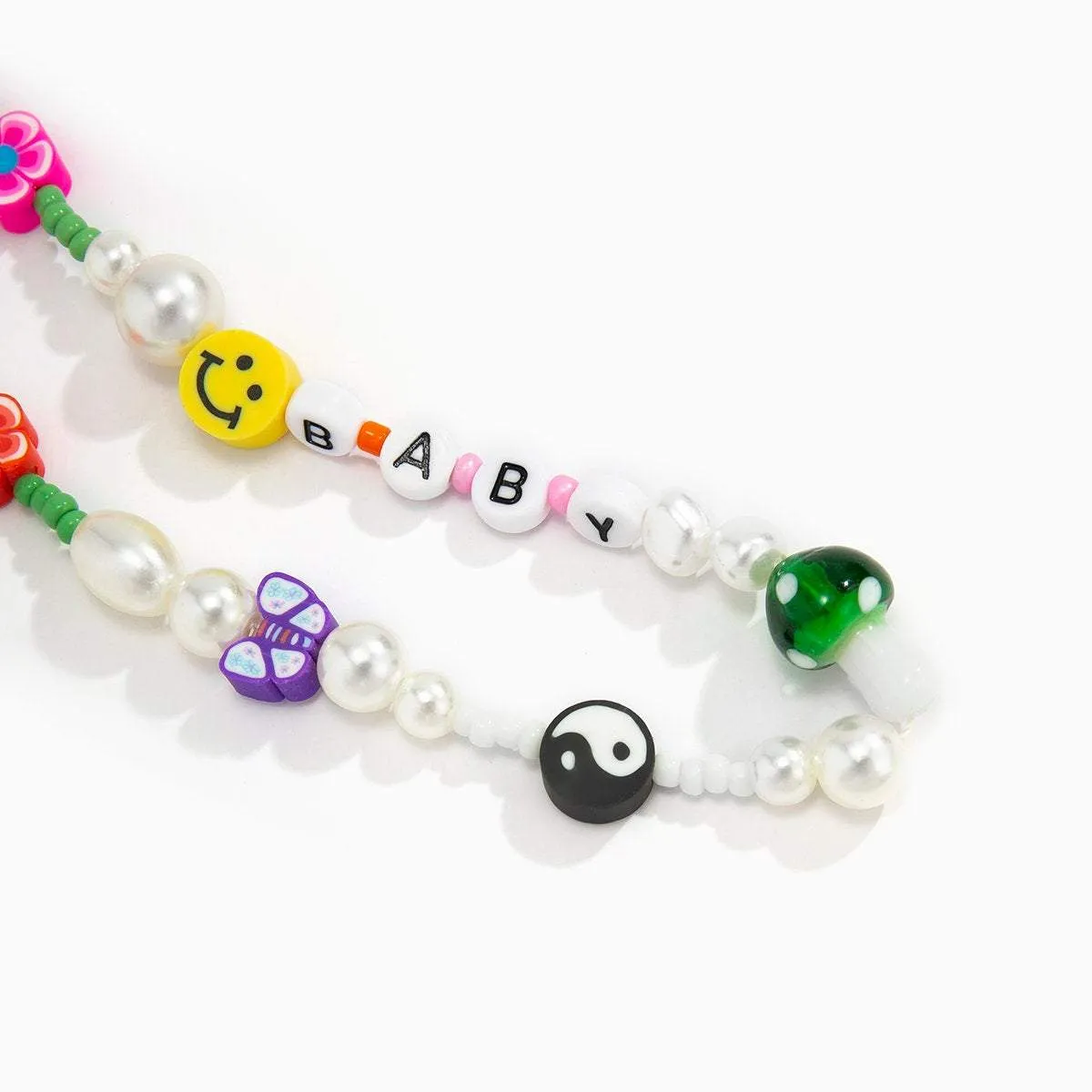 Colorful Seed Beaded Pearl Floral Yin Yang Smile Face BABY Charm Phone Strap