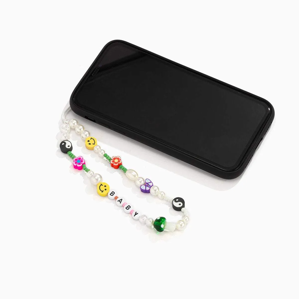 Colorful Seed Beaded Pearl Floral Yin Yang Smile Face BABY Charm Phone Strap