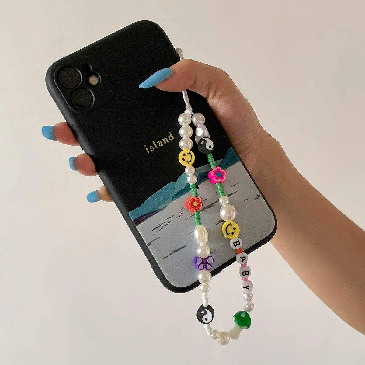 Colorful Seed Beaded Pearl Floral Yin Yang Smile Face BABY Charm Phone Strap
