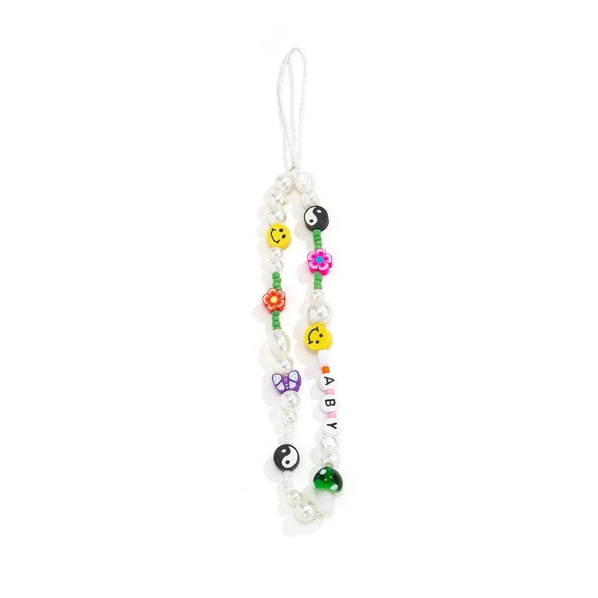 Colorful Seed Beaded Pearl Floral Yin Yang Smile Face BABY Charm Phone Strap