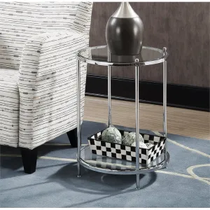 Convenience Concepts Royal Crest 2 Tier Round End Table, Clear Glass/Chrome! 18.0 In. X 18.0 In. X 24.0 In. Retails $169 