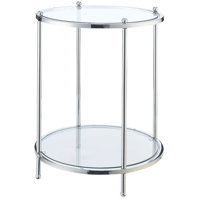 Convenience Concepts Royal Crest 2 Tier Round End Table, Clear Glass/Chrome! 18.0 In. X 18.0 In. X 24.0 In. Retails $169 