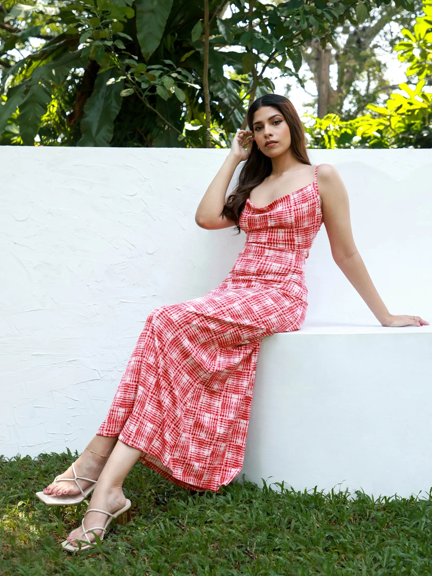 Cowl Neck Back Tie-UP Maxi Dress