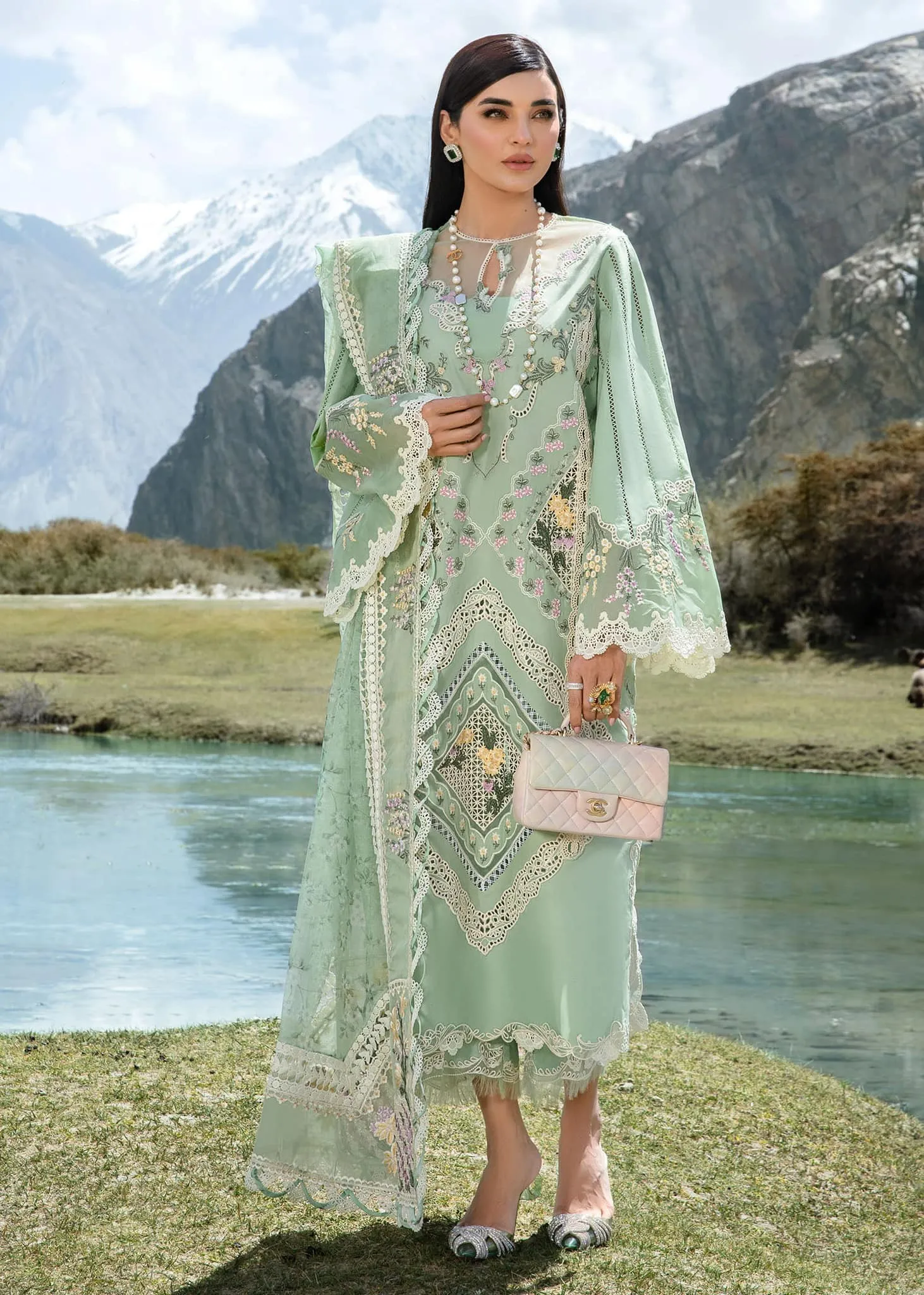 Crimson Luxury Lawn Embroidered Collection A French Brunch - Sage