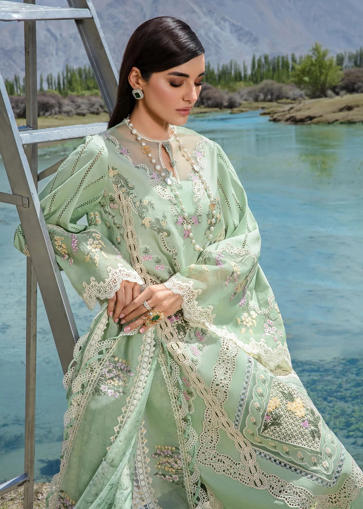 Crimson Luxury Lawn Embroidered Collection A French Brunch - Sage