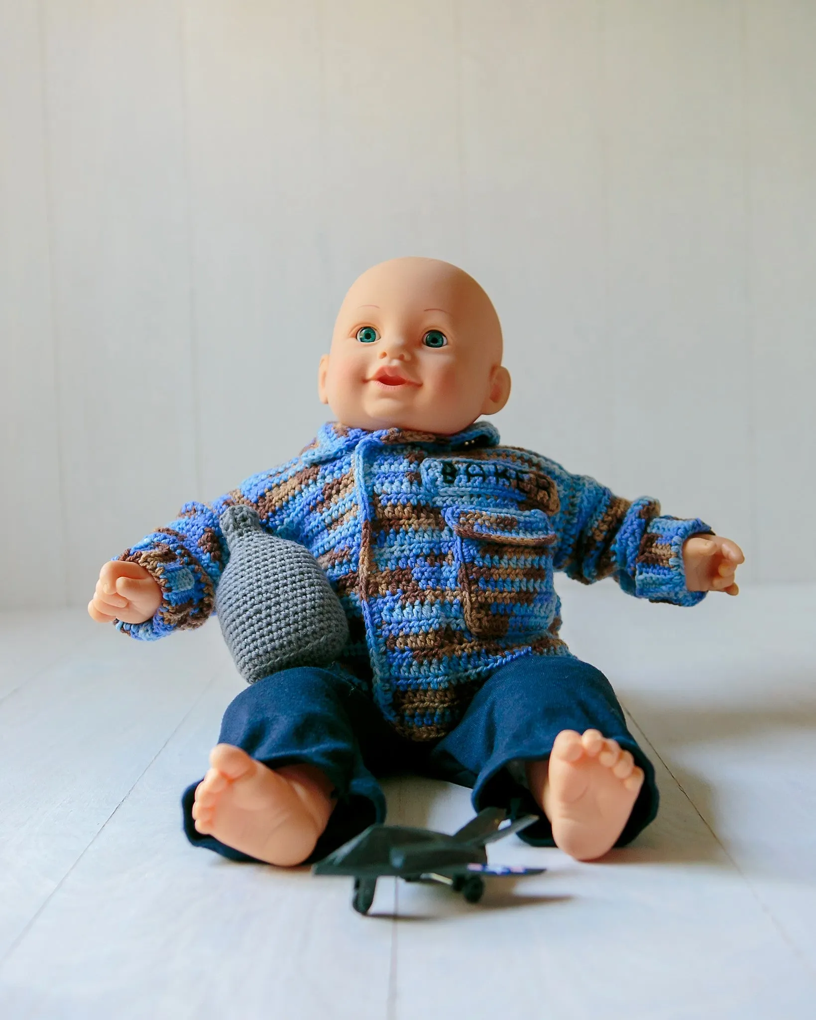 Crochet Kit for Baby Air Force Sweater and Canteen Baby Rattle