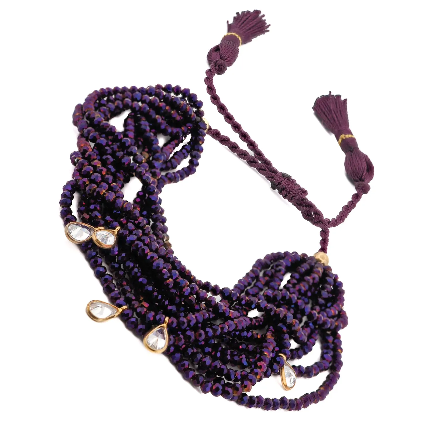 Crystal & Diamond Multi Strand Purple Adjustable Bracelet