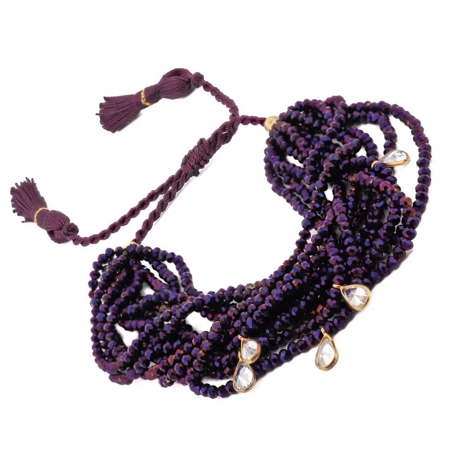 Crystal & Diamond Multi Strand Purple Adjustable Bracelet