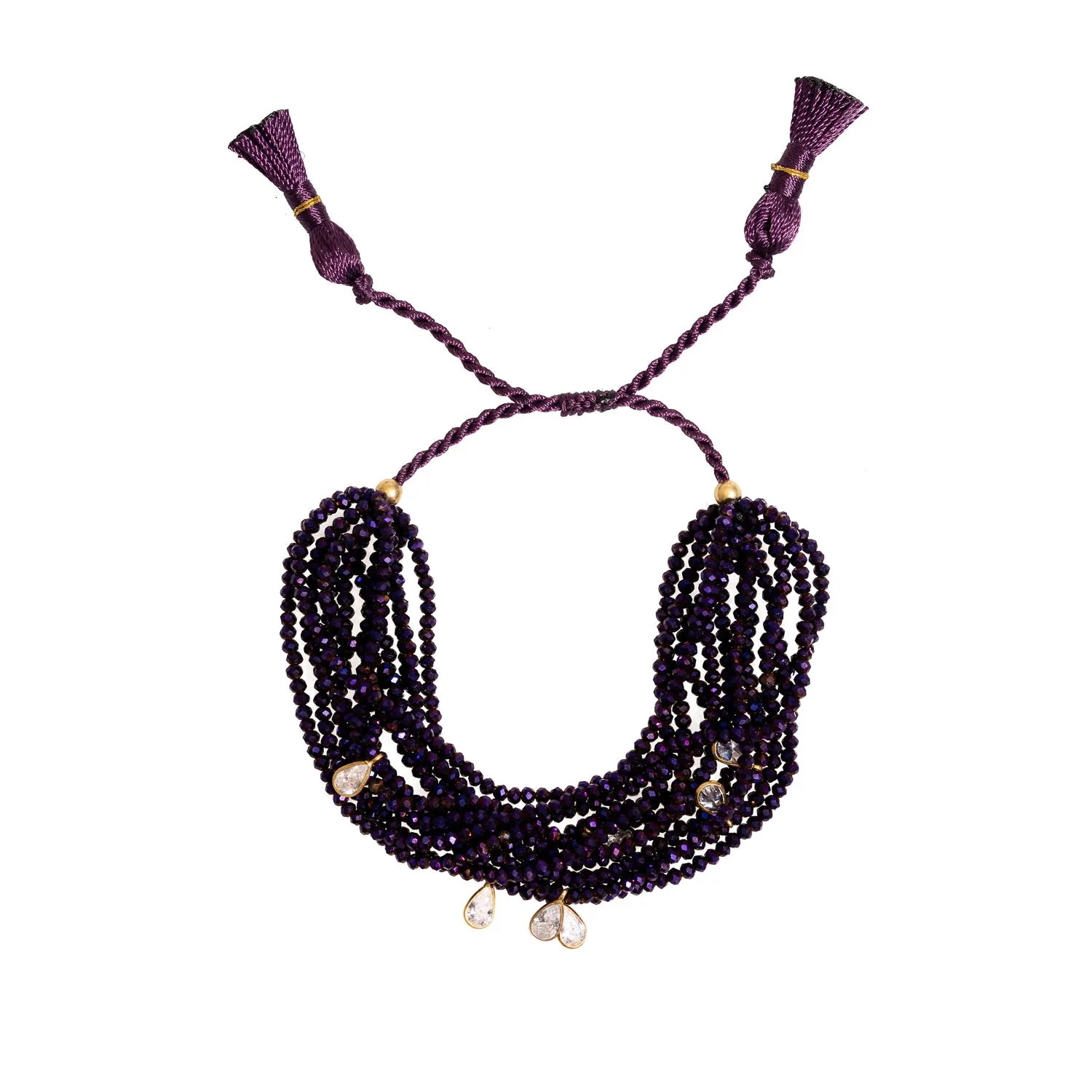 Crystal & Diamond Multi Strand Purple Adjustable Bracelet