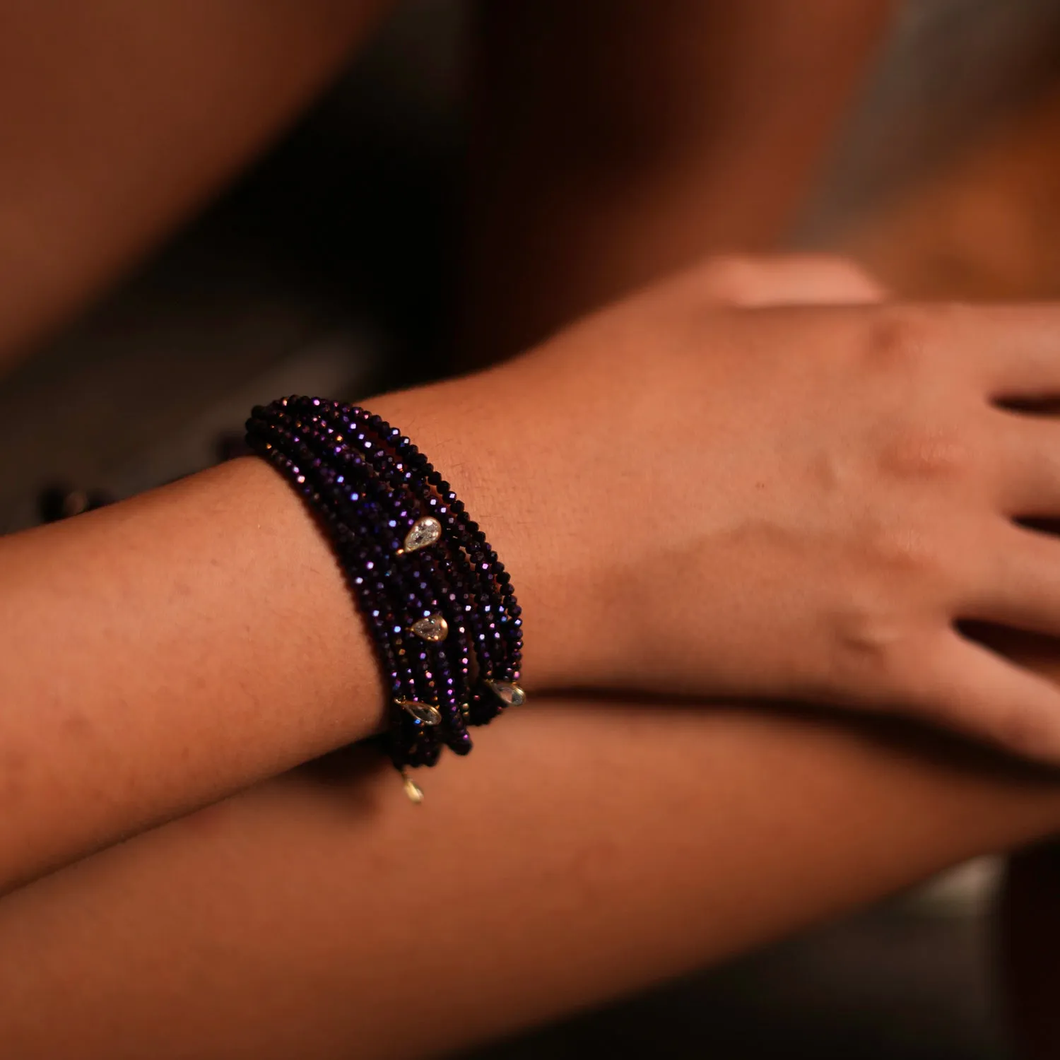 Crystal & Diamond Multi Strand Purple Adjustable Bracelet