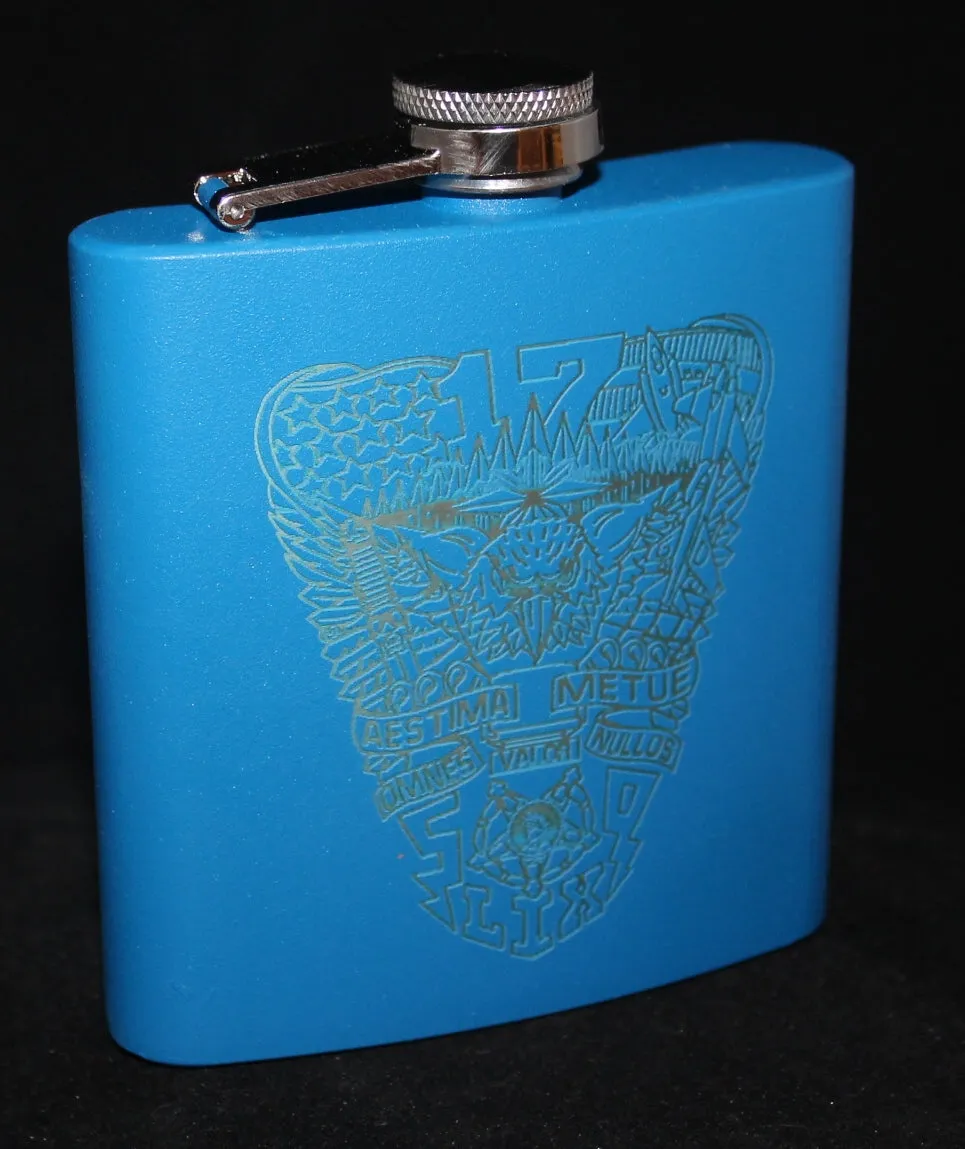 Custom Laser Engraved 6 oz Stainless Steel powder coated Flask USNA USMMA USAFA