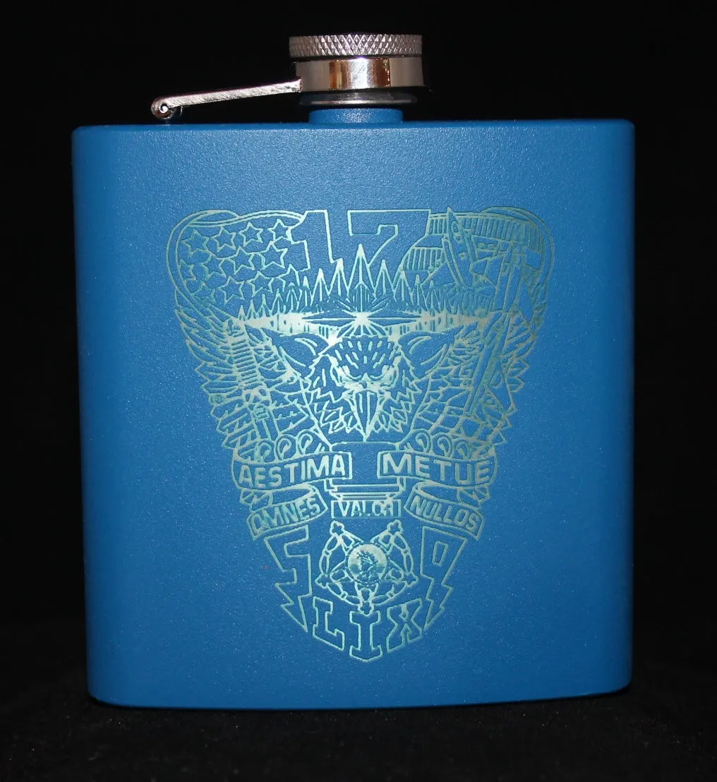 Custom Laser Engraved 6 oz Stainless Steel powder coated Flask USNA USMMA USAFA