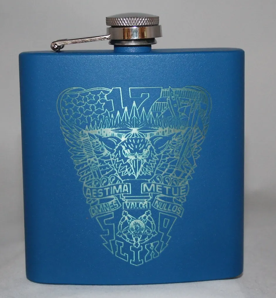 Custom Laser Engraved 6 oz Stainless Steel powder coated Flask USNA USMMA USAFA