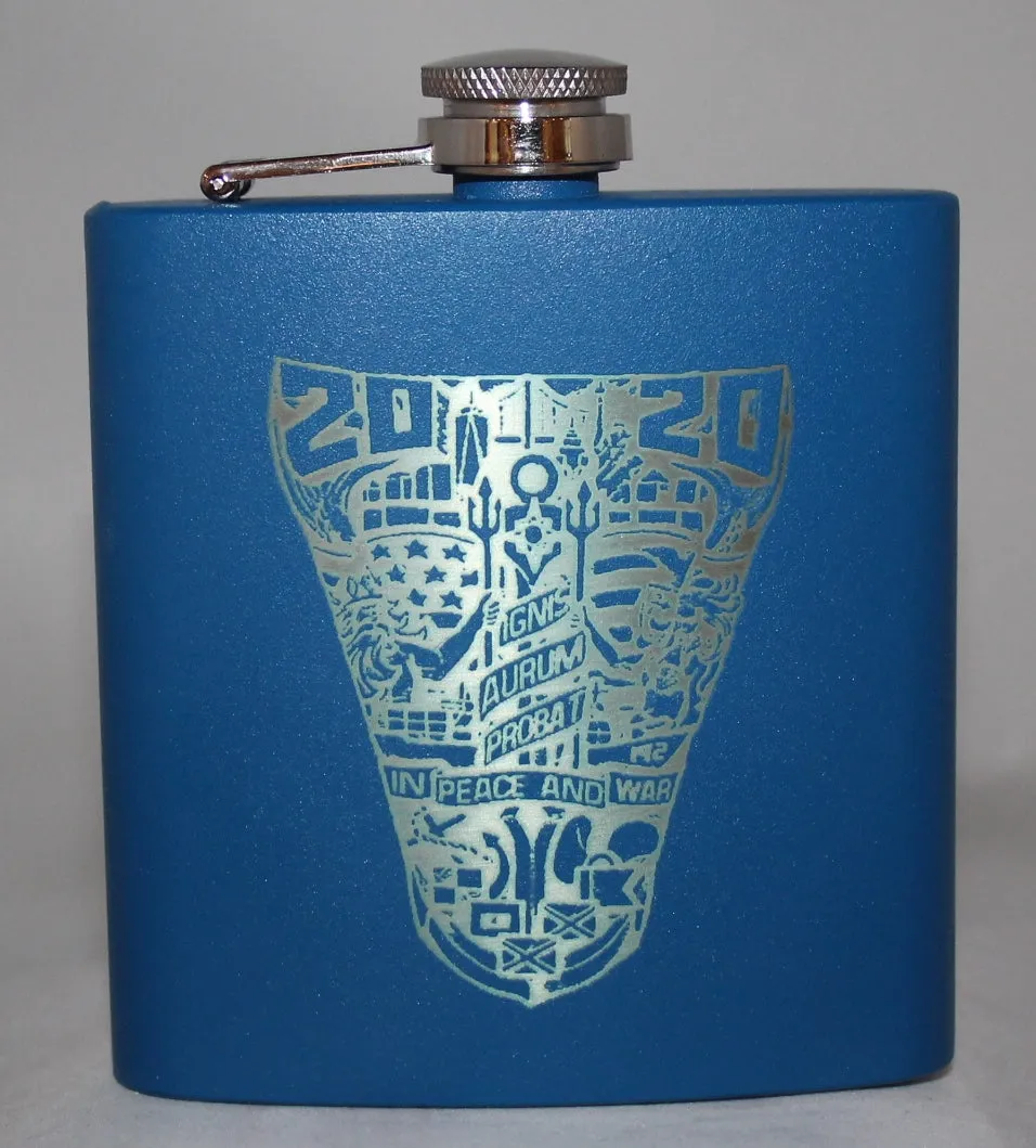 Custom Laser Engraved 6 oz Stainless Steel powder coated Flask USNA USMMA USAFA