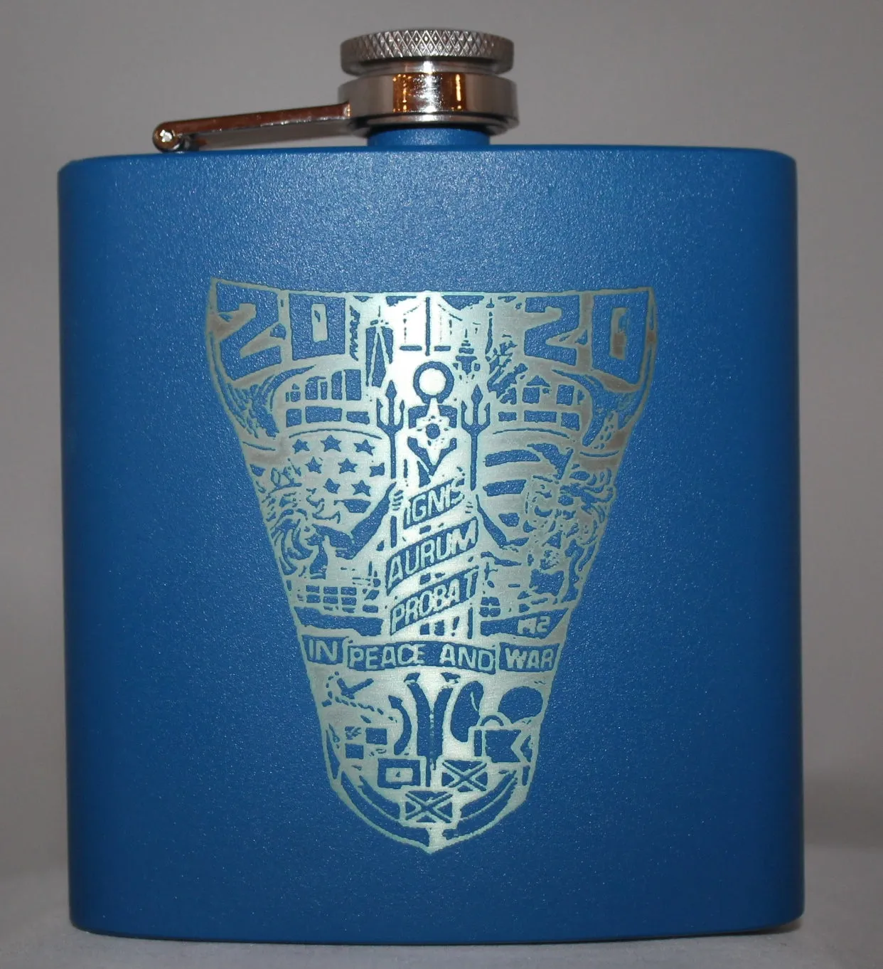 Custom Laser Engraved 6 oz Stainless Steel powder coated Flask USNA USMMA USAFA