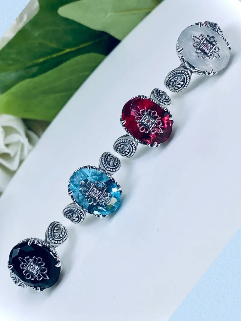 D133e, Gothic Ring, Embellished Gemstones, Dragon Filigree, Vintage Jewelry Design#D133e