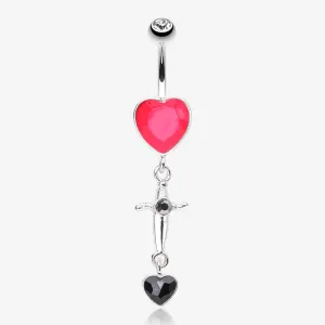 Dagger Heart Sparkle Dangle Belly Button Ring