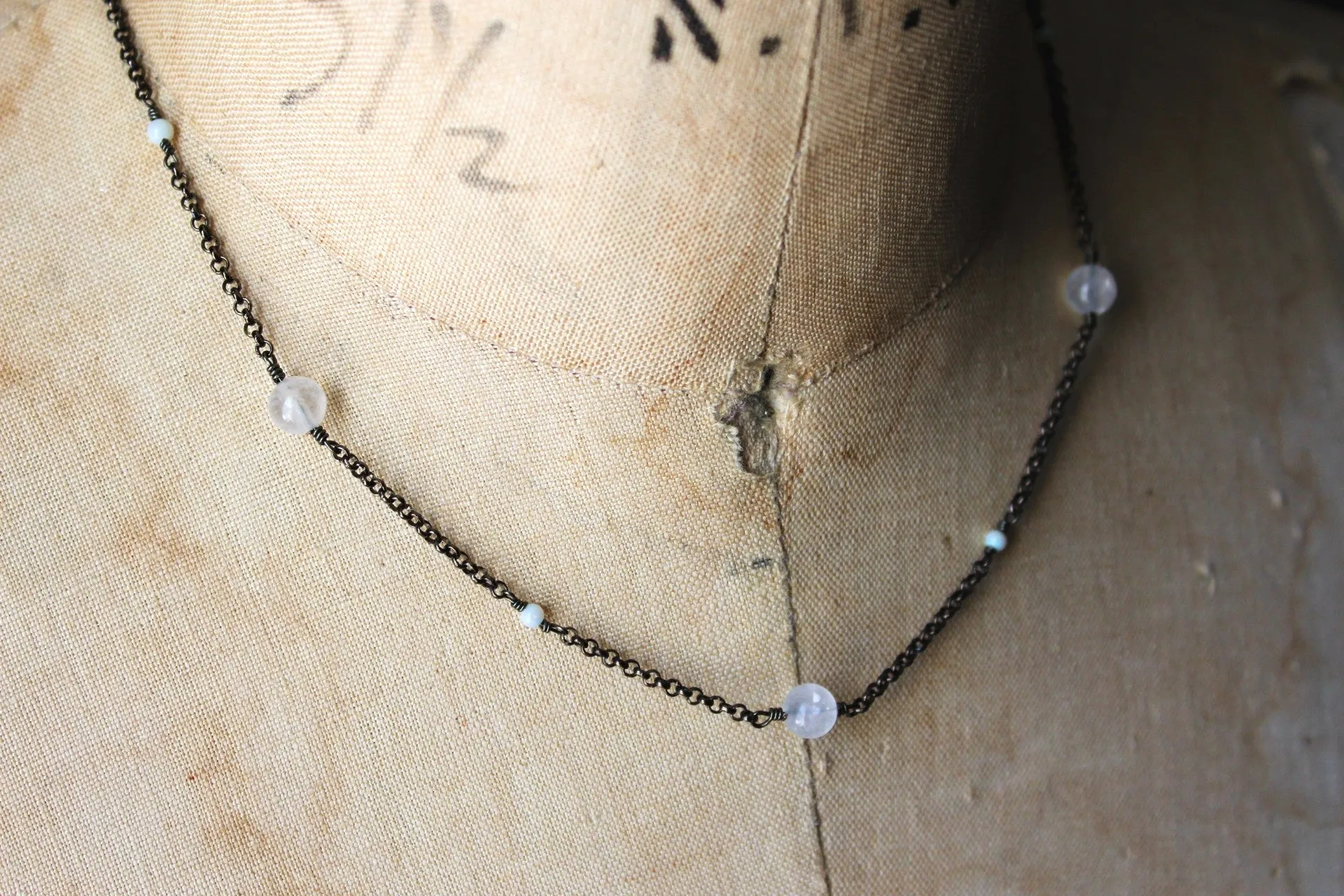 Dapple. Moonstone & Opal Station Necklace.