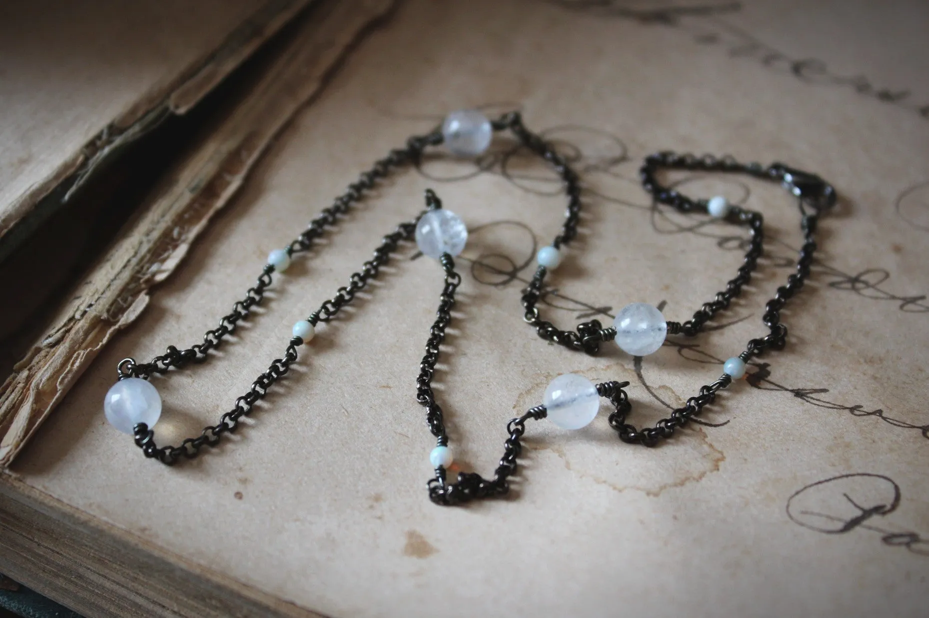 Dapple. Moonstone & Opal Station Necklace.