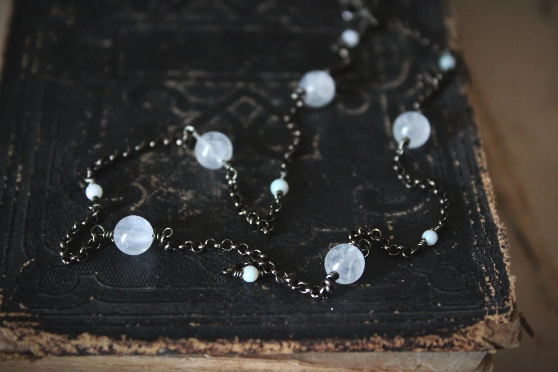 Dapple. Moonstone & Opal Station Necklace.
