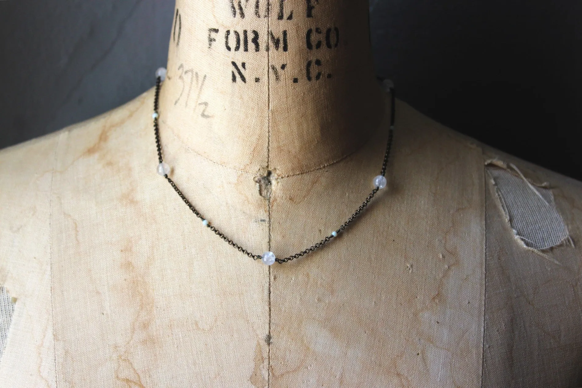 Dapple. Moonstone & Opal Station Necklace.