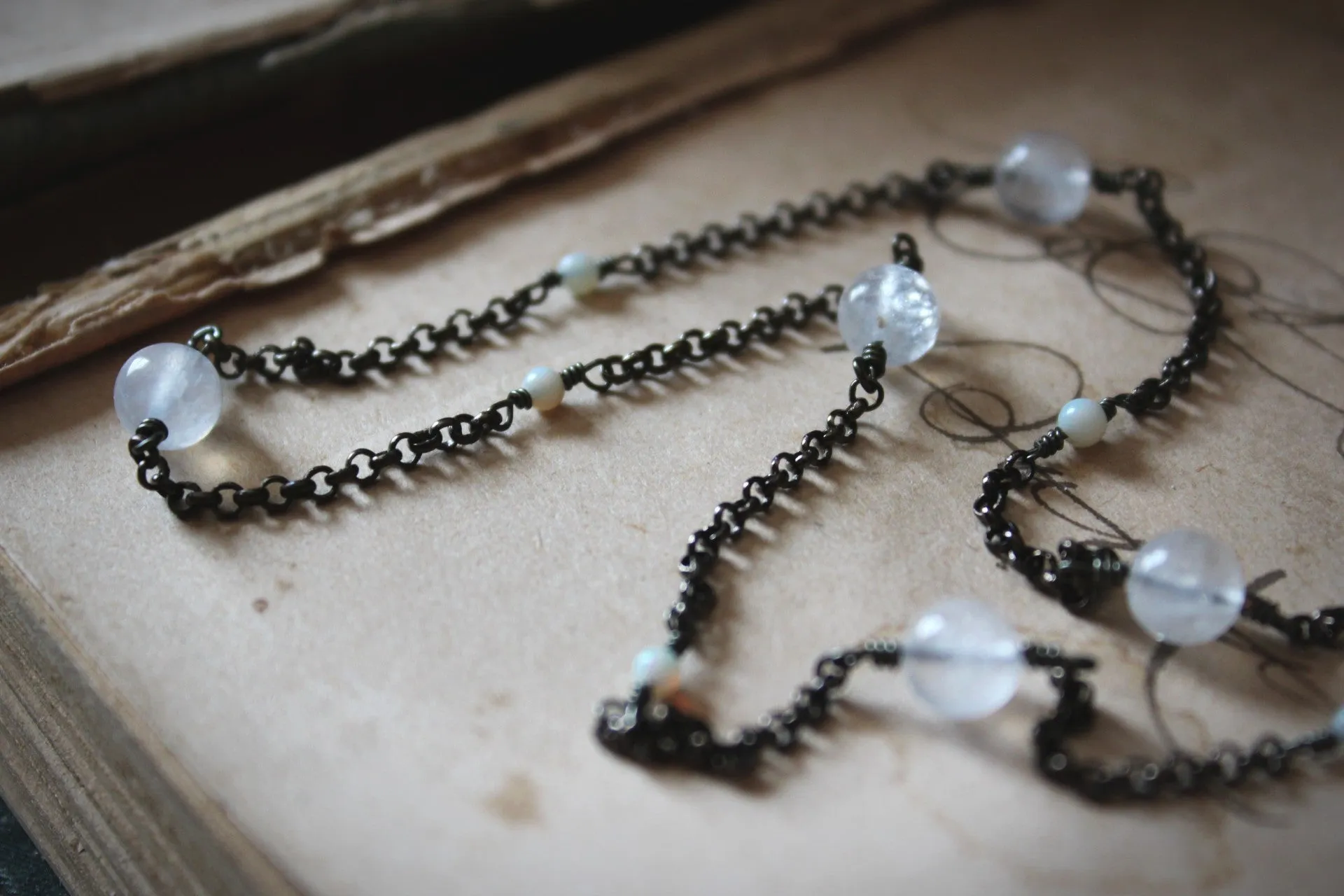Dapple. Moonstone & Opal Station Necklace.