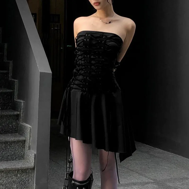 Dark Corset Strings Slim Dress