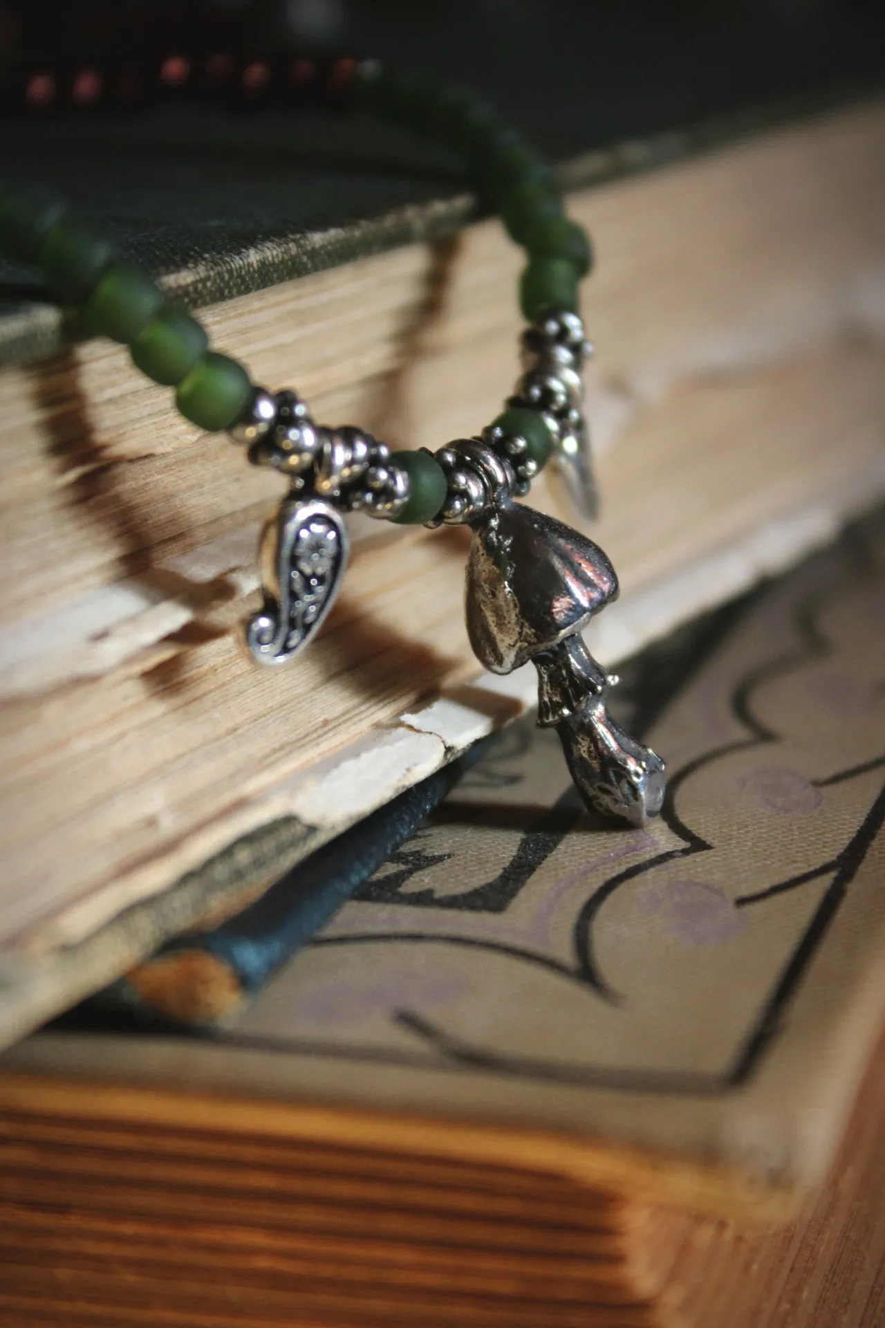 Death Cap. Hand-strung Beaded Charm Necklace.