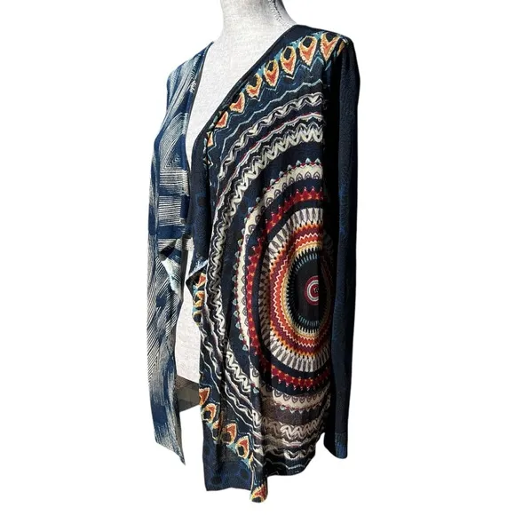 Desigual Open Lightweight Cardigan Sweater Drape Waterfall Top Rhinestone Large